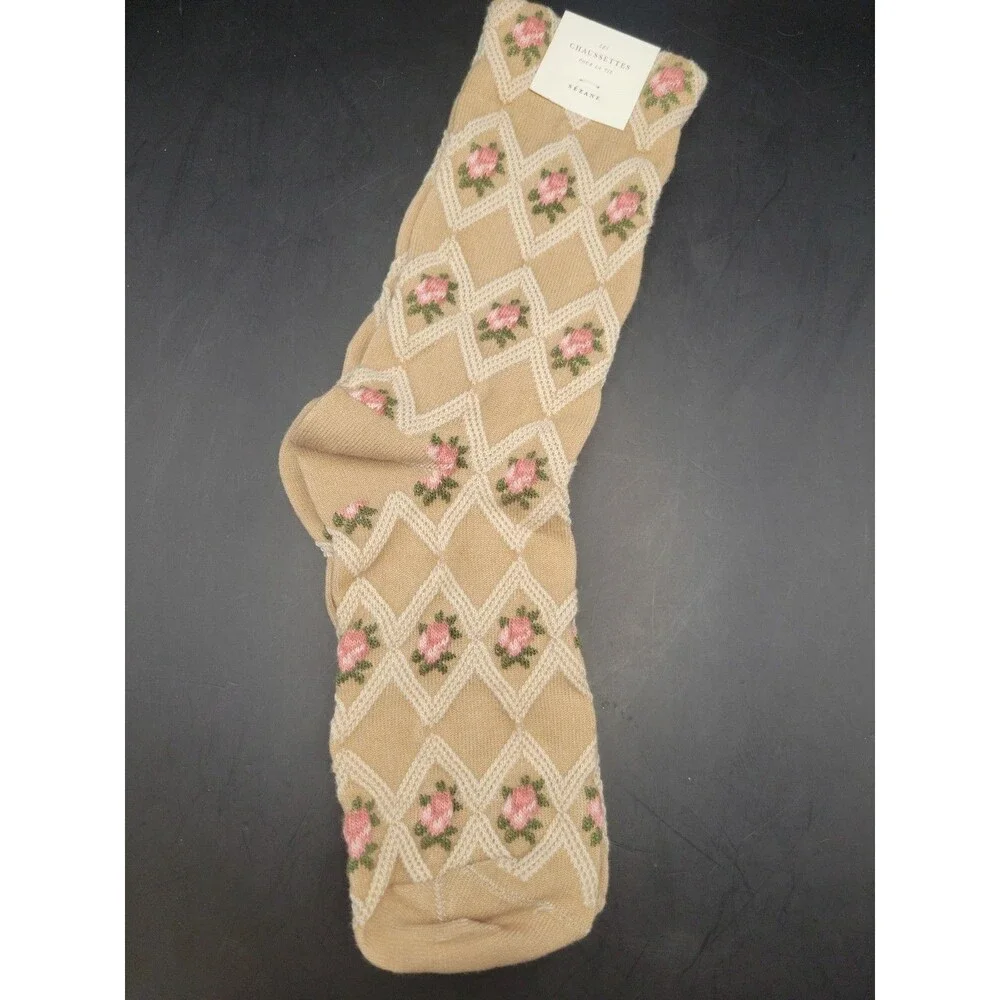 Sézane Julia Socks Vintage Rose Blush/ Beige Cotton Blend One Size France